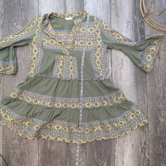 Lace The Label By Anthropologie Olive and Gold Embroideref Dress Size Large - Picture 7 of 8